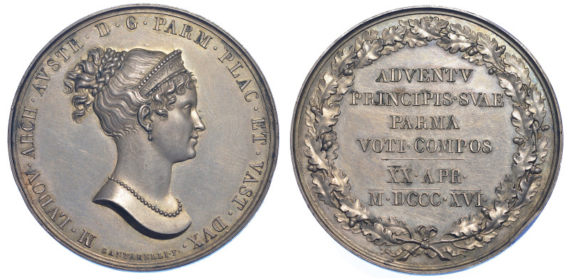 PARMA. MARIA LUIGIA D'AUSTRIA, 1815-1847., Medaglia in argento 1816. Ingresso di...