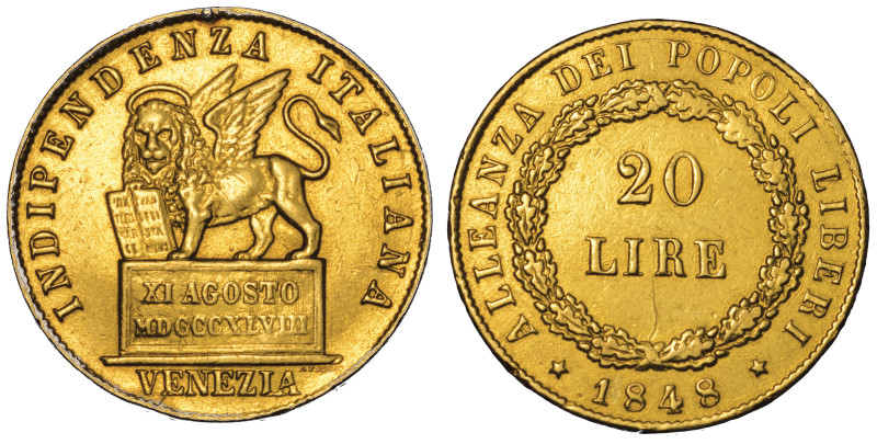 VENEZIA. GOVERNO PROVVISORIO DI VENEZIA, 1848-1849., 20 Lire 1848.

Leone nimb...