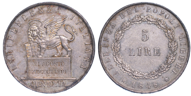 GOVERNO PROVVISORIO DI VENEZIA, 1848-1849., 5 Lire 1848 (II tipo).

Leone nimb...