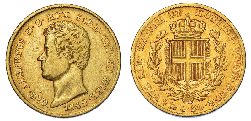 REGNO DI SARDEGNA. CARLO ALBERTO DI SAVOIA, 1831-1849., 20 Lire 1842. Genova.
...