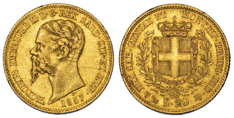 REGNO DI SARDEGNA. VITTORIO EMANUELE II DI SAVOIA, 1849-1861., 20 Lire 1857. Gen...