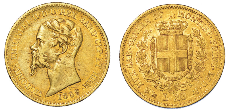 REGNO DI SARDEGNA. VITTORIO EMANUELE II DI SAVOIA, 1849-1861., 20 Lire 1859. Gen...