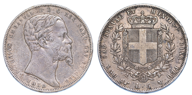 REGNO DI SARDEGNA. VITTORIO EMANUELE II DI SAVOIA, 1849-1861., 5 Lire 1850. Tori...