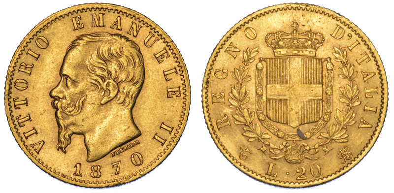 REGNO D'ITALIA. VITTORIO EMANUELE II DI SAVOIA, 1861-1878., 20 Lire 1870. Torino...