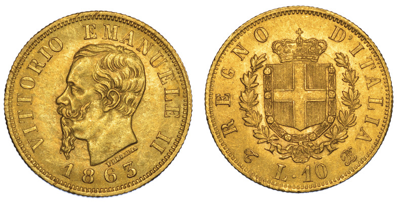 REGNO D'ITALIA. VITTORIO EMANUELE II DI SAVOIA, 1861-1878., 10 Lire 1863. Torino...