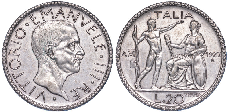 REGNO D’ITALIA. VITTORIO EMANUELE III DI SAVOIA, 1900-1946., 20 Lire 1927/A. VI....