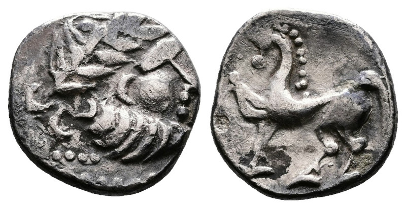 Middle Danube Tribes ''Kugelwange" type. AR Drachm (15mm, 2,17g.) Imitating the ...