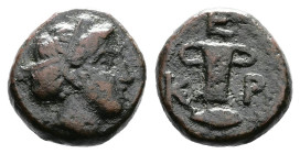 Kings of Thrace, Kersebleptes, circa 359-340 BC. (11mm, 1,91g.). Kypsela. Female head right, wearing sphendone. K-E-P; two-handled cup, grain-ear belo...