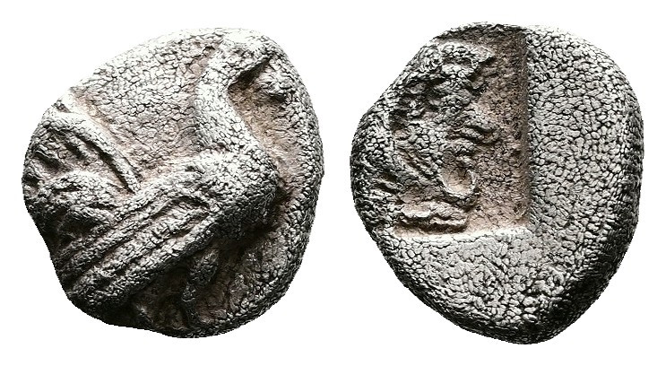 Thrace, Dikaia, circa 480-450 BC. AR Trihemiobol (9 mm, 0,74 g.). Rooster moving...