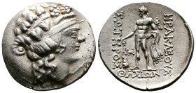 Islands off Thrace, Thasos. Ca. 168/7-148 BC. AR Tetradrachm (29 mm, 16,42 g.). Head of youthful Dionysos to right, wreathed with ivy. Rev. ΗΡΑΚΛΕΟYΣ ...