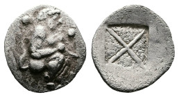 Thraco-Macedonian Region. Berge (previously Lete or Siris). Circa 525-480 BC. AR Trihemiobol or 1/8 Stater (13 mm, 0,98 g.). Satyr crouching to right;...