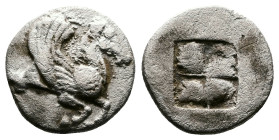 Macedon, Argilos or Thermai. Circa 495-478/7 BC. AR Hekte or Sixth Stater (15 mm, 2,23 g.). Forepart of Pegasos to right, with curved wings and reins ...