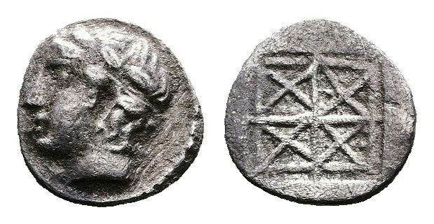 Macedon, Chalkidian League, Olynthos. Circa 432-348 BC. AR Trihemiobol (7 mm, 0,...