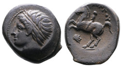 Kings of Macedon, Philip II 359-336 BC. AE (20mm, 7,05g.). Uncertain mint in Macedon, Diademed male head to left. Rev. Youth on horseback to right; ΦI...