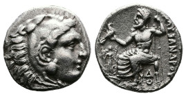 Kings of Macedon, Alexander III 'the Great'. AR Drachm (16mm, 4,08g.). Lampsakos, 328-323 BC. Head of Herakles to right, wearing lion skin headdress R...
