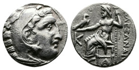Kings of Macedon Alexander III 'the Great' 336-323 BC. AR Drachm (16mm, 2,69g.). Kolophon, Head of Herakles to right, wearing lion skin headdress. Rev...