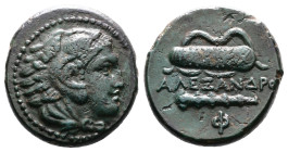 Κings of Macedon, Alexander III 'the Great' 336-323 BC. AE (19 mm, 5,92 g.), uncertain mint in Macedon. Head of Herakles to right, wearing lion skin h...