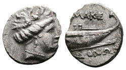 Macedon, time of Philip V - Perseus, circa 187-168 BC. AR Tetrobol (15mm, 1,87g.)Head of nymph right. Rev. Prow right; MAKE-ΔONΩN above and below. SNG...