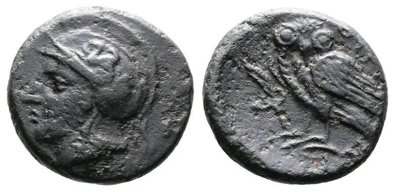 Akarnania, Thyrrheion, circa 300-250 BC. AE (16 mm, 4,15 g.). Helmeted head of A...