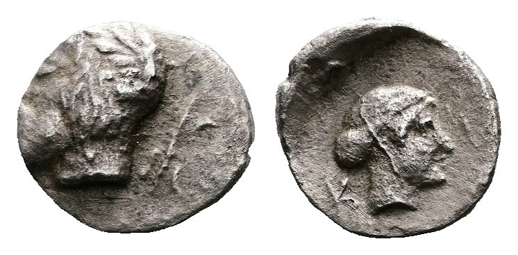 Thessaly, Kierion, circa 400-360 BC. AR Hemiobol (8 mm, 0.37 g.). Laureate head ...