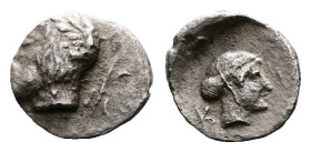 Thessaly, Kierion, circa 400-360 BC. AR Hemiobol (8 mm, 0.37 g.). Laureate head of Zeus to left, behind head, stylized thunderbolt. Rev. Κ-Ι Head of t...