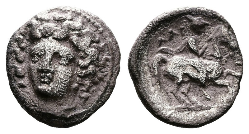 Thessaly, Larissa, circa 344-337 BC. AR Trihemiobol (11 mm, 1,12 g.). Head of th...