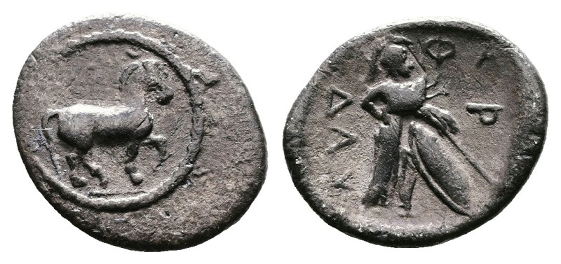 Thessaly, Pharkadon, circa 440-400 BC. AR Obol (13mm, 0,87 g.). Horse walking to...