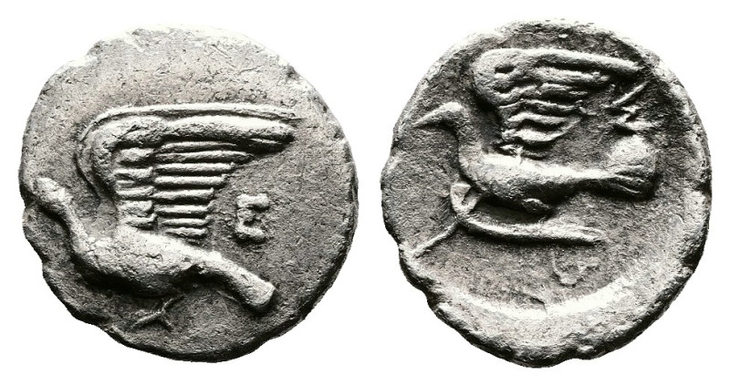 Sikyon, circa 360s-340s/330s. AR Obol (12 mm, 0,71 g.). Dove alighting left, E a...