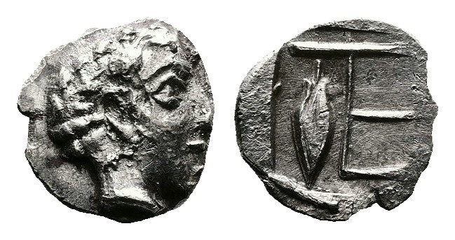 Ionia, Kolophon, circa 420-400 BC. AR Tetartemorion (8mm, 0,25g.). Head of Apoll...