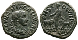 Moesia Inferior, Viminacium, Trebonianus Gallus, 251-253 AD. AE (26mm, 11,99 g.). Dated CY 13 = 251-252 AD. IMP C C VIB TREB GALLVS AVG laureate, drap...