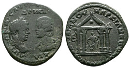 Moesia Inferior, Marcianopolis, Caracalla with Julia Domna 198-217 AD. AE Pentassarion (26mm, 12,54 g.) Quintillianus, legatus consularis. Struck 215 ...