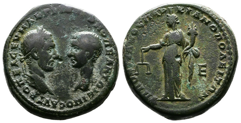 Moesia Inferior, Marcianopolis, Macrinus ,with Diadumenian 217-218 AD. AE Pentas...