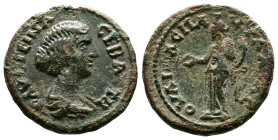 Thrace, Pautalia, Faustina II (died 176 AD.) AE (21mm, 6,91 g.). ΦΑVCTEINA CEBACTH draped bust of Faustina II right. Rev. OVΛΠΙΑC ΠΑVTAΛΙΑC Homonoia w...