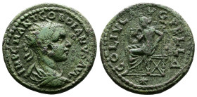 Macedon, Pella, Gordian III. AD 238-244. AE (25,8 mm. 9,61 g.). IMP C M ANT GORDIANVS AVG, radiate draped and cuirassed bust right. Rev. COL IVL AVG P...