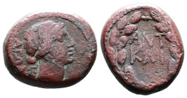 Macedon, Thessalonica, Mark Antony & Octavian. 37 BC. AE (21 mm, 8,81 g.). ΑΓΩΝΟΘΕΣΙΑ Head of Agonothesia right. Rev. ANT/KAI in two lines within wrea...