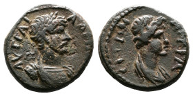 Lydia, Stratonicaea-Hadrianopolis, Hadrian, 117-138 AD. AE Hemiassarion (15 mm, 2,44 g.). ΑΥΤΟ ΤΡΑΙΑ ΑΔΡΙΑΝΟ Laureate and cuirassed bust of Hadrian to...
