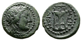 Caria, Myndos, 1st. Century BC. AE (13mm, 1,82 g.). Laureate head of Apollo right. Rev. MYNΔΙΩΝ tripod. SNG Copenhagen 449. Good very fine with a wond...