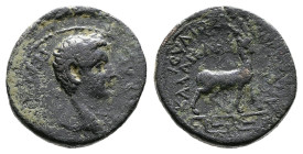 Phrygia, Apameia, Tiberius, 14-37 AD. AE (15mm, 2,70g.) Gaios Ioulios Kallikles, magistrate. ΓEPMANIKOΣ KAIΣAP. Bare head of Germanicus right. Rev. IO...