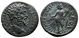 Pisidia, Antioch, Septimius Severus, 193-211 AD. AE (22mm, 5,43g). [IMP C SEV PERT AVG IIII] Laureate head right. Rev. ANT-IOCH G-EN COL CA, Genius st...