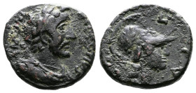 Lycaonia, Iconium. Antoninus Pius. AE (18 mm. 4,9 g.). AD 136-161. ANTONINVS AVG PIVS, laureate, draped and cuirassed bust right. Rev. COL ICO, helmet...