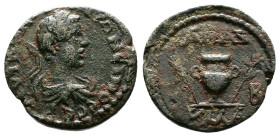 Cilicia, Anazarbos, Elagabalus, 218-222 AD. AE Assarion (18mm, 3,54 g.). ΑVΤ Κ Μ ΑVP ΑΝΤΩΝЄΙΝΟϹ ϹЄΒ laureate, draped and cuirassed bust of Elagabalus ...