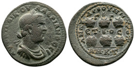Cilicia, Anazarbos, Valerian I, 253-260 AD. AE Hexassarion (29 mm, 16,10 g.). ΒΟϹ- 272= 253-234 AD. ΑΥΤ Κ Π ΛΙΚ ΟΥΑΛΕΡΙΑΝΟϹ ϹΕ Laureate, draped and cu...