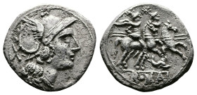Anonymous, 209-208 BC. AR Denarius (18 mm. 3,06 g.). Rome. Helmeted head of Roma right, value mark X below, ROMA in linear frame in exergue. Crawford ...