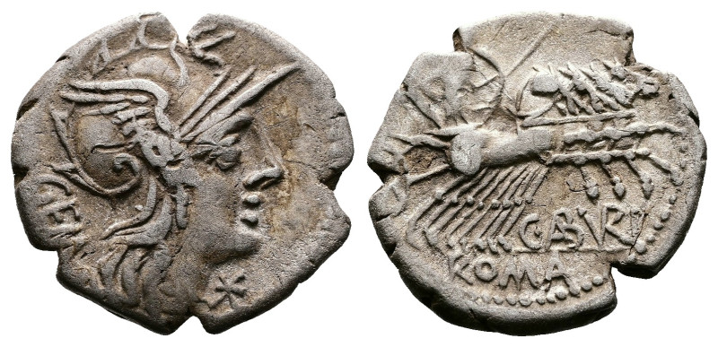 M. Aburius M.f. Geminus, 132 BC. AR Denarius (19 mm, 3,73 g.). Rome. GEM Head of...