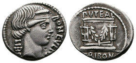 L. Scribonius Libo, 62 BC. AR Denarius (19 mm, 3,66 g.), Rome. BON•EVENT - LIBO Diademed head of Bonus Eventus to right. Rev. PVTEAL SCRIBON Garlanded...