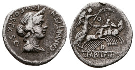 C. Annius T. f. T. n. and L. Fabius L. f. Hispaniensis AR Denarius (19mm, 3,54 g.). Mint in north Italy or Spain, 82-81 BC. Diademed and draped bust o...
