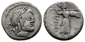 L Procilius AR Denarius, 80 BC. AR Denarius (18 mm. 3,32 g.). Rome. S C behind laureate head of Jupiter right. Rev. L PROCILI F, Juno Sospita walking ...