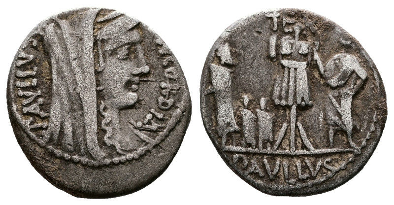 L. Aemilius Lepidus Paullus, 62 BC. AR Denarius (18 mm, 3,58 g.). Rome. PAVLLVS ...