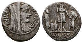 L. Aemilius Lepidus Paullus, 62 BC. AR Denarius (18 mm, 3,58 g.). Rome. PAVLLVS LEPIDVS CONCORDIA Veiled and diademed head of Concordia to right. Rev....