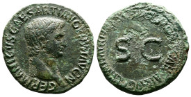 Germanicus, 50-54 AD. Struck under Claudius. AE As. (29,1 mm. 11,1 g.). Rome. GERMANICVS CAESAR TI AVG F DIVI AVG N, bare head right. Rev. T CLAVDIVS ...